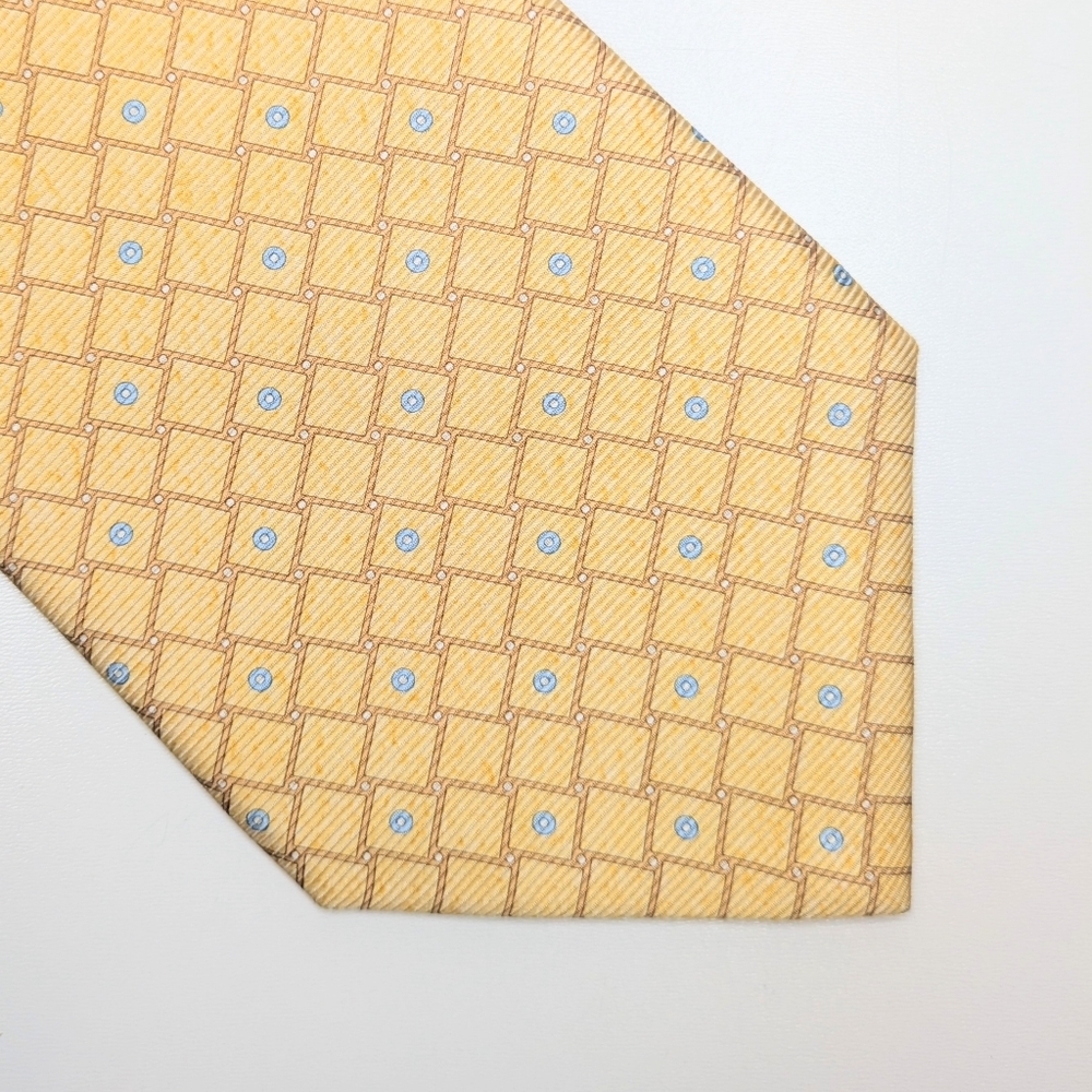 Bvlgari Davide Pizzigoni Seven Fold Silk Tie Yellow Blue